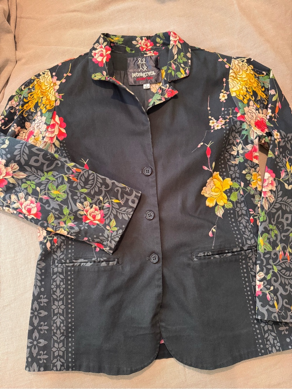 Pete & Greta Johnny Was Floral Patchwork Canvas Jacket Blazer Size Small